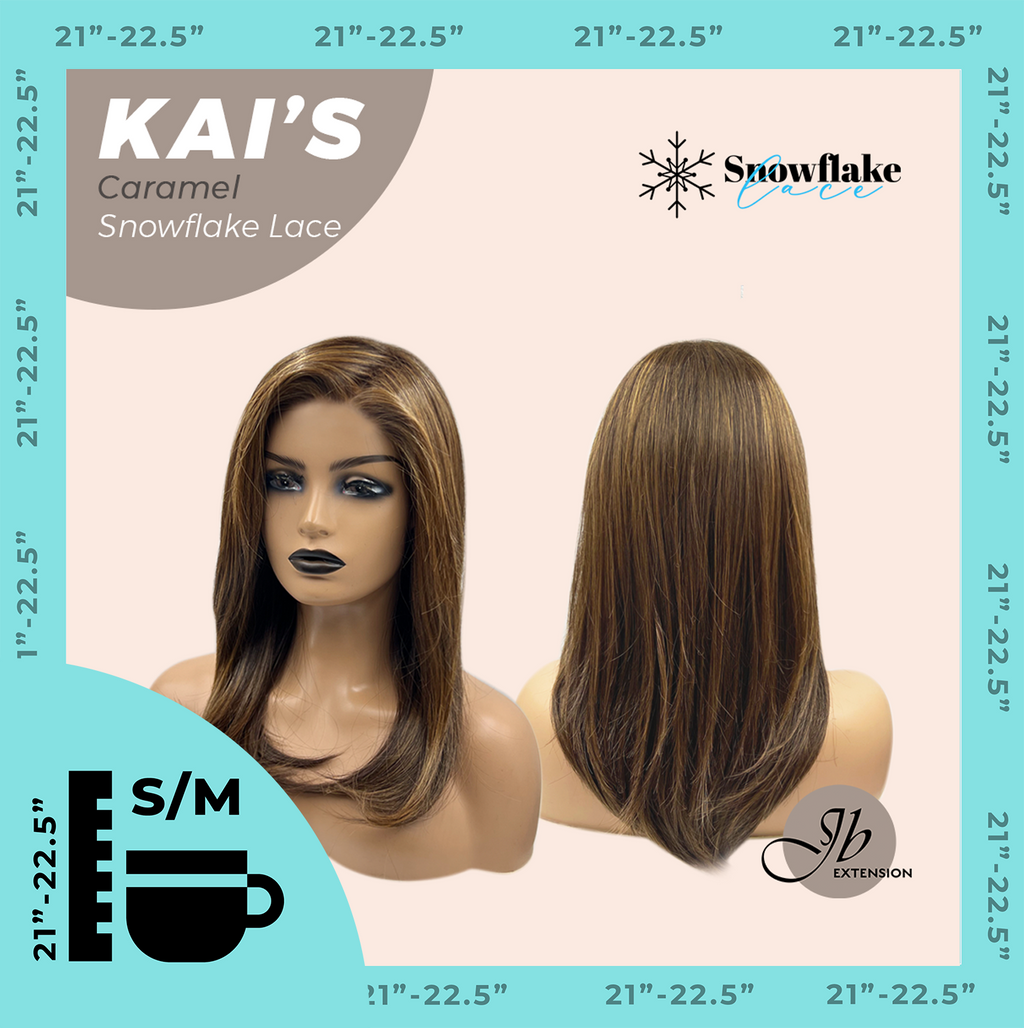 JBEXTENSION 18 Inches Caramel Pre-Cut Snowflake Lace Frontlace Glueless Wig KAI'S CARAMEL【PERMATEASE】【BENDY EAR TABS】