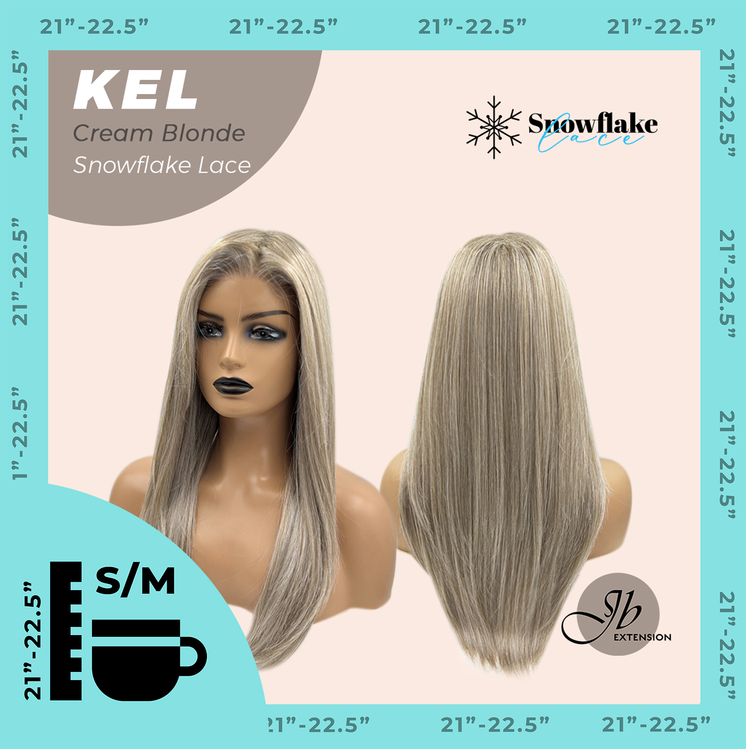 JBEXTENSION 22 Inches Cream Blonde Pre-Cut Snowflake Lace Frontlace Glueless Wig KEL CREAM BLONDE【PERMATEASE】【BENDY EAR TABS】- S/M