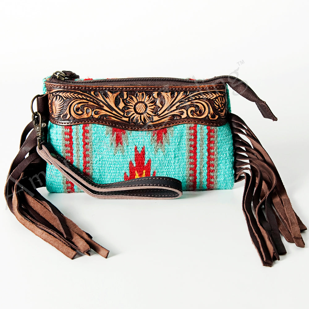 American Darling ADBGZ234 Wristlet Hand Tooled Saddle Blanket Genuine Leather Women Bag Western Handbag Purse