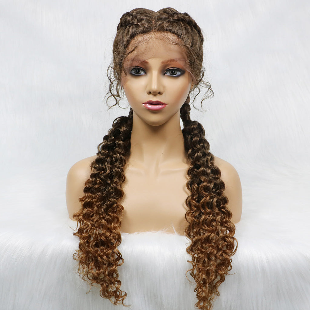 JBEXTENSION 35" Hand-Braided Synthetic Lace Front Box Braided Wigs with Baby Hair for Women D OUBLE Dutch Braids Black Lace Frontal Wigs for Women RASHANA