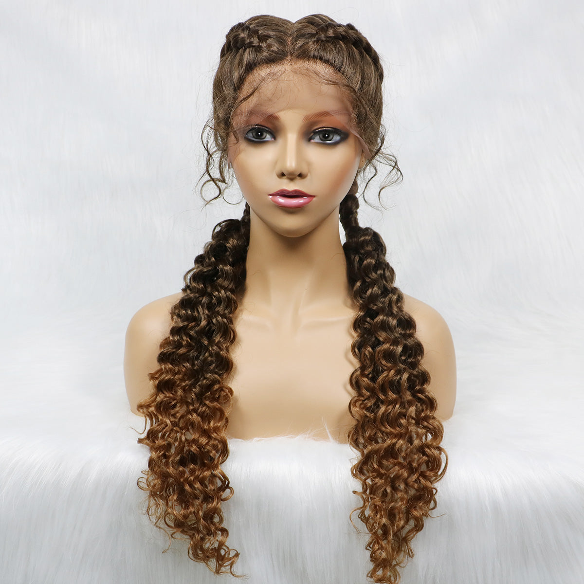 JBEXTENSION 35" Hand-Braided Synthetic Lace Front Box Braided Wigs with Baby Hair for Women D OUBLE Dutch Braids Black Lace Frontal Wigs for Women RASHANA