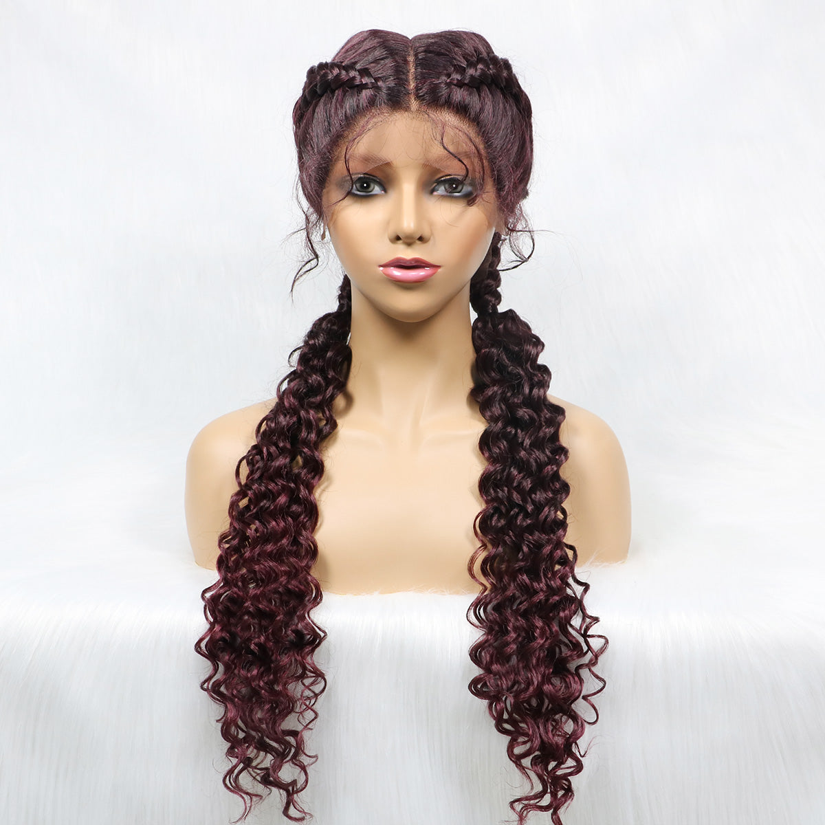 JBEXTENSION 35" Hand-Braided Synthetic Lace Front Box Braided Wigs with Baby Hair for Women D OUBLE Dutch Braids Black Lace Frontal Wigs for Women RASHANA