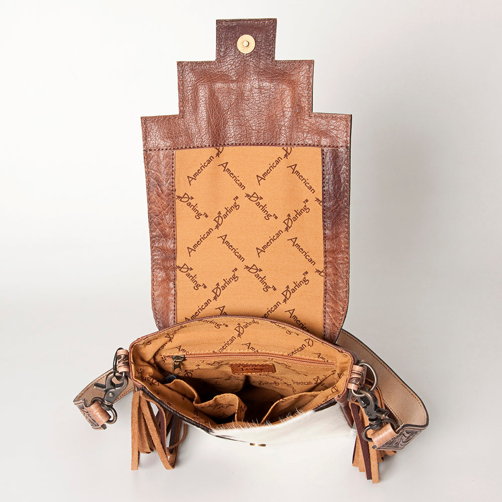 American Darling Cross Body Hand Tooled Saddle Blanket Hair On Genuine Leather Western Women Bag Handbag Purse Crossbody Cute