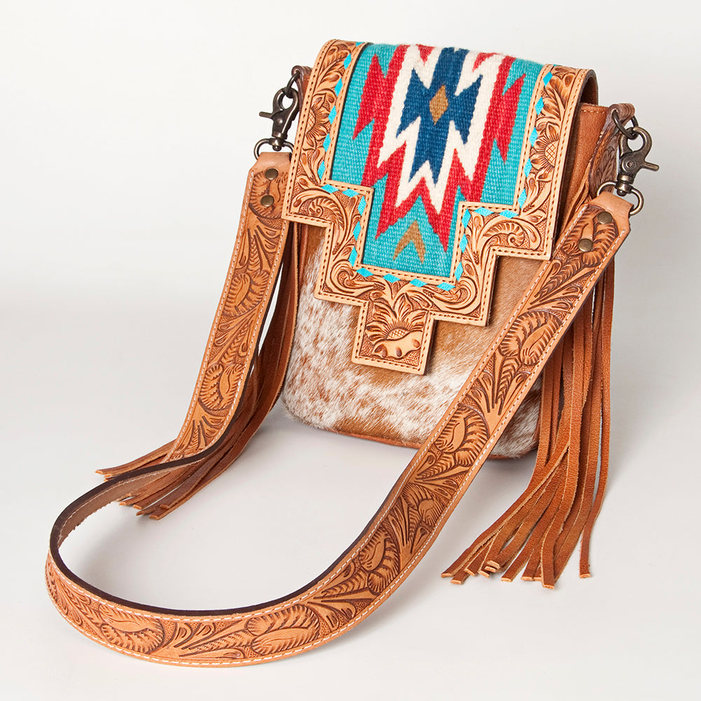 American Darling Cross Body Hand Tooled Saddle Blanket Hair On Genuine Leather Western Women Bag Handbag Purse Crossbody Cute