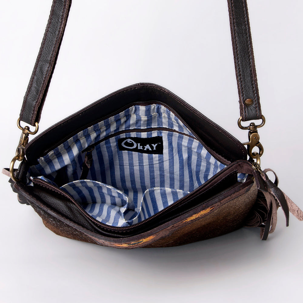 KBA102 Ohlay Western Genuine Hair-On Leather Hand Tooled Women Crossbody Bags