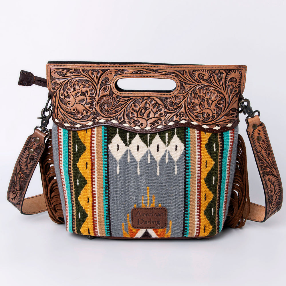 American Darling Clutch Hand Tooled Saddle Blanket Fabric Genuine Leather Western Women Bag Handbag Purse | Purses for Cute