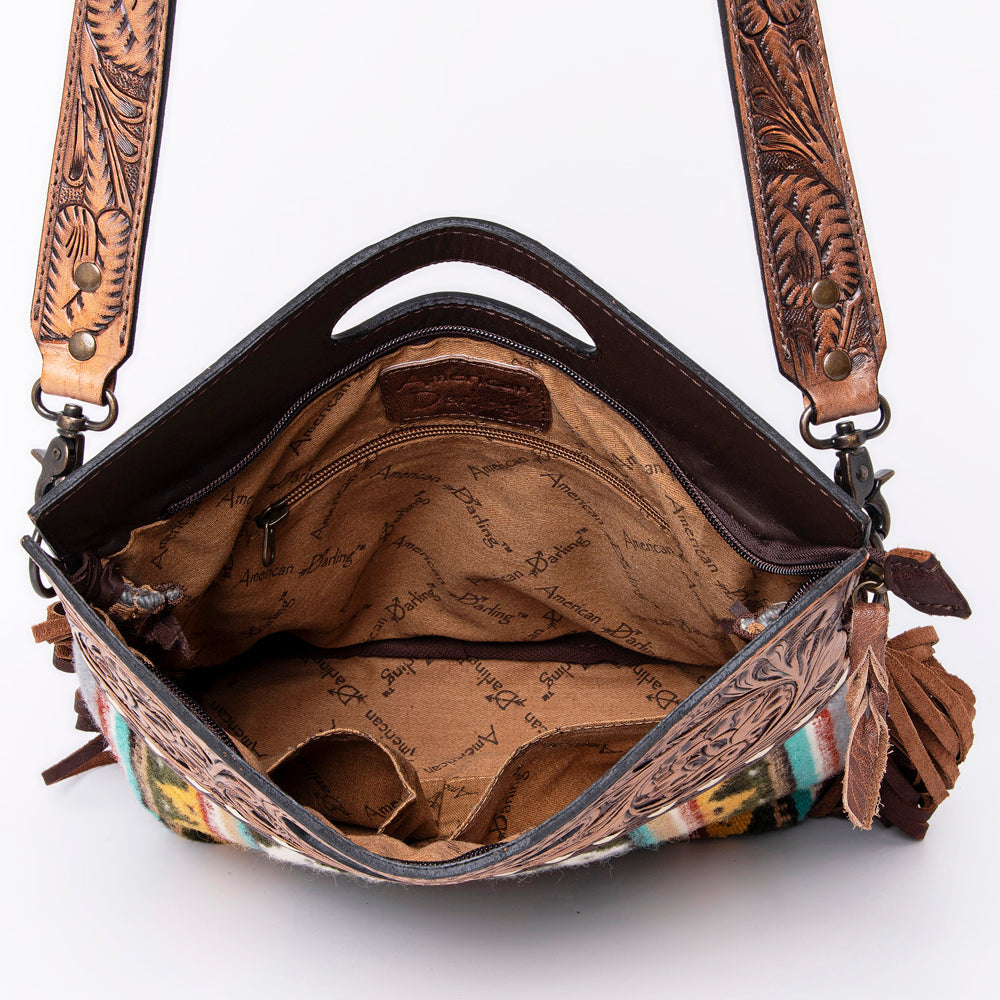 American Darling Clutch Hand Tooled Saddle Blanket Fabric Genuine Leather Western Women Bag Handbag Purse | Purses for Cute