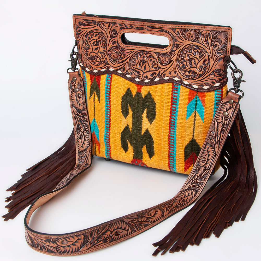 American Darling Clutch Hand Tooled Saddle Blanket Fabric Genuine Leather Western Women Bag Handbag Purse | Purses for Cute