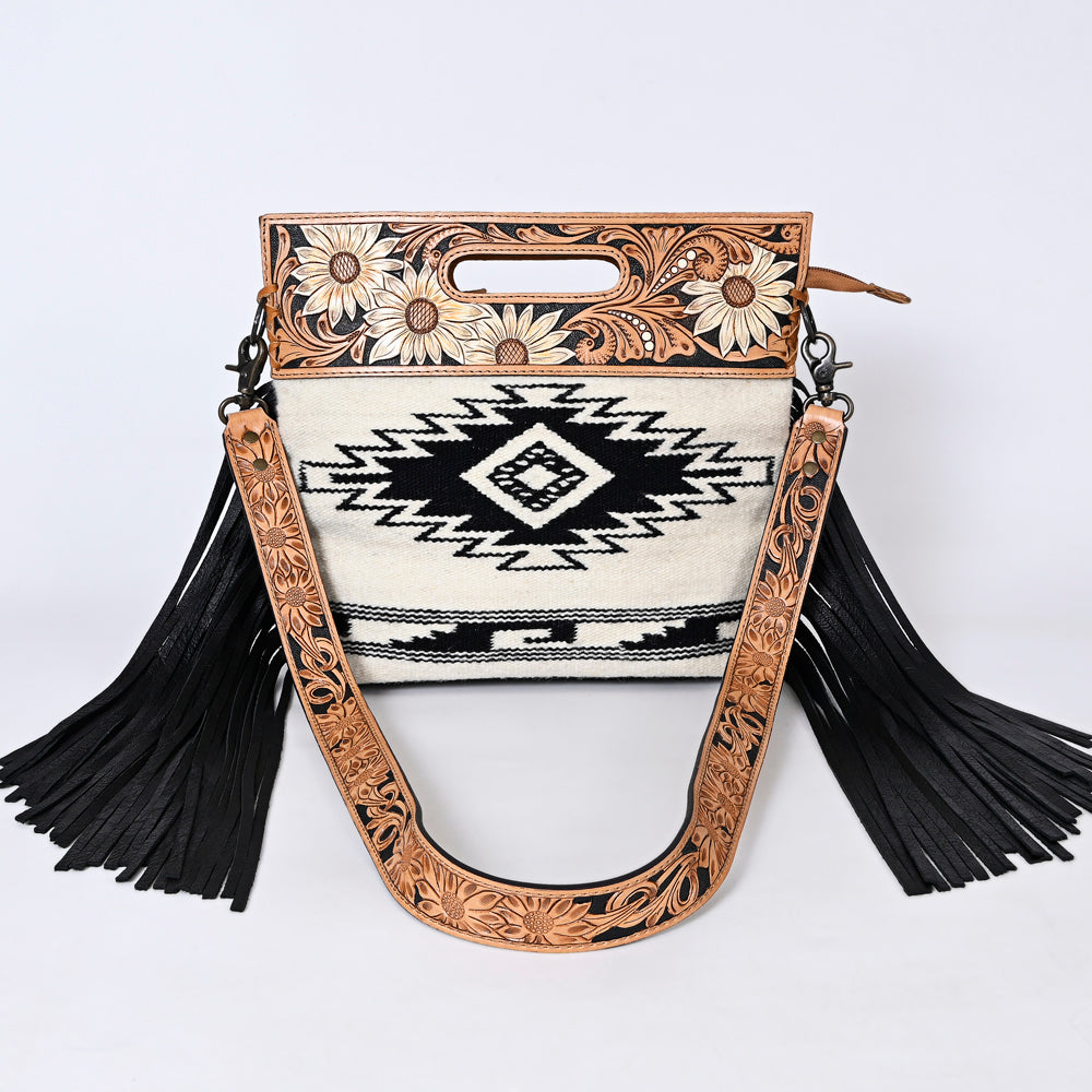 American Darling Clutch Hand Tooled Saddle Blanket Fabric Genuine Leather Western Women Bag Handbag Purse | Purses for Cute