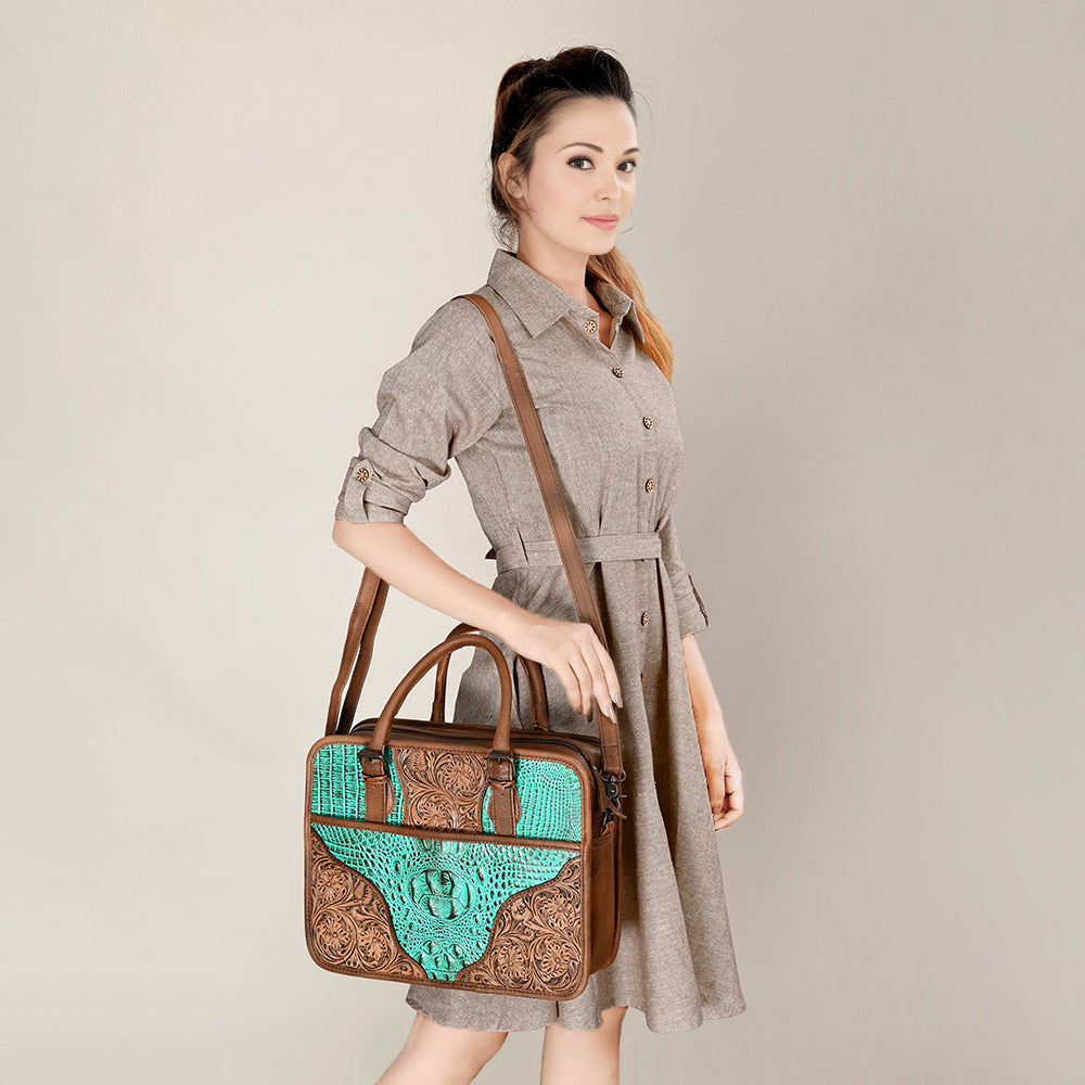 American Darling ADBG1183 Hand Tooled Crocodile Embossed Genuine Leather Women Bag Western Handbag Purse