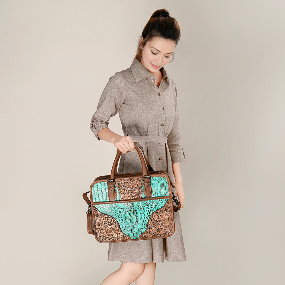 American Darling ADBG1183 Hand Tooled Crocodile Embossed Genuine Leather Women Bag Western Handbag Purse