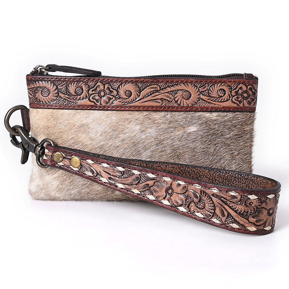 OHLAY WRISTLET Hand Tooled Hair-on Genuine Leather women bag western handbag purse