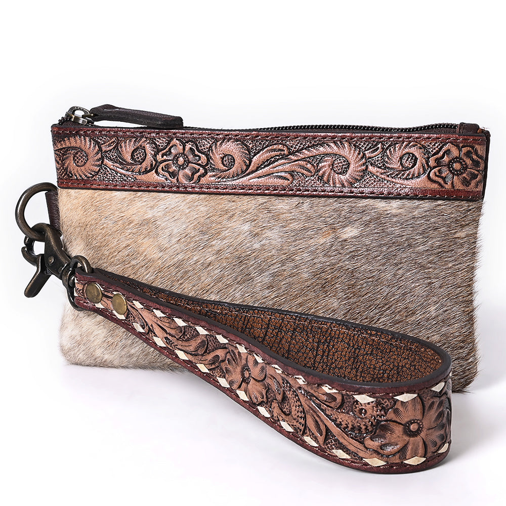 OHLAY WRISTLET Hand Tooled Hair-on Genuine Leather women bag western handbag purse