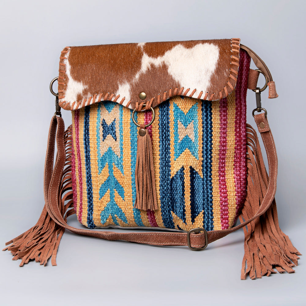 Ohlay Bags OHV120 Cross Body Ii Upcycled Wool Upcycled Canvas Hair-On Genuine Leather Women Bag Western Handbag Purse