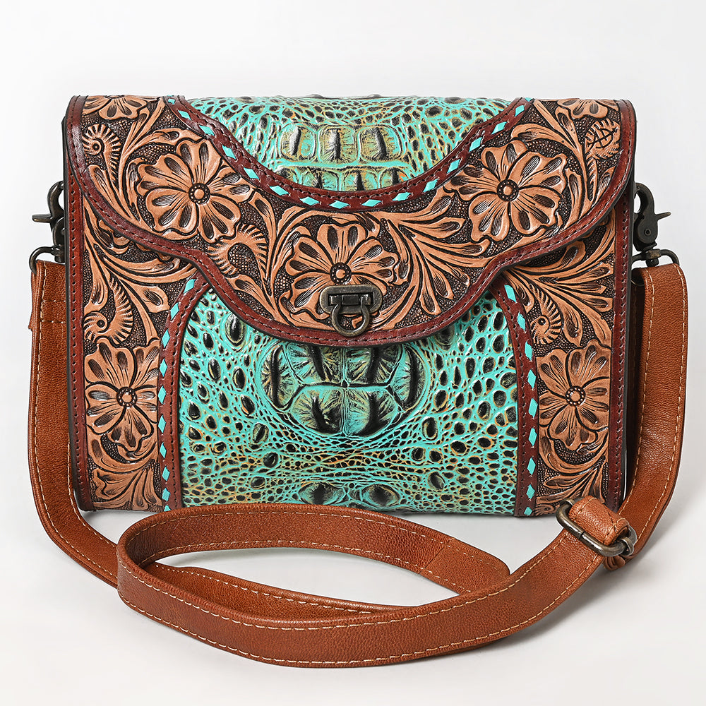 American Darling Adbg1303 Cross Body I Hand Tooled Crocodile Embossed Genuine Leather Women Bag Western Handbag Purse