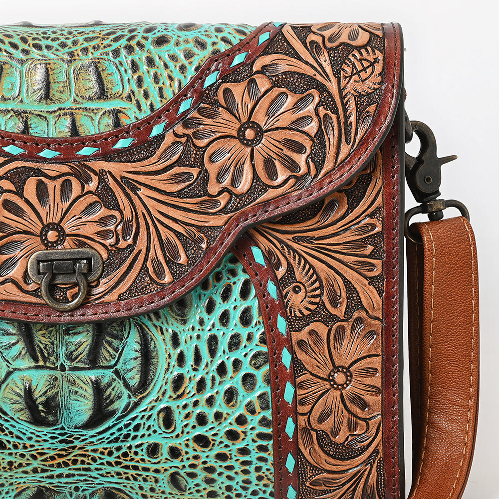 American Darling Adbg1303 Cross Body I Hand Tooled Crocodile Embossed Genuine Leather Women Bag Western Handbag Purse