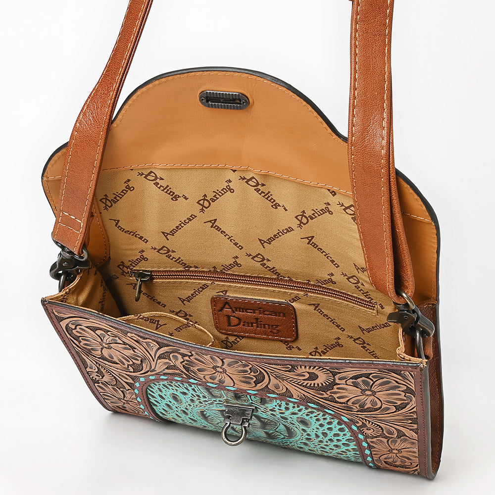 American Darling Adbg1303 Cross Body I Hand Tooled Crocodile Embossed Genuine Leather Women Bag Western Handbag Purse