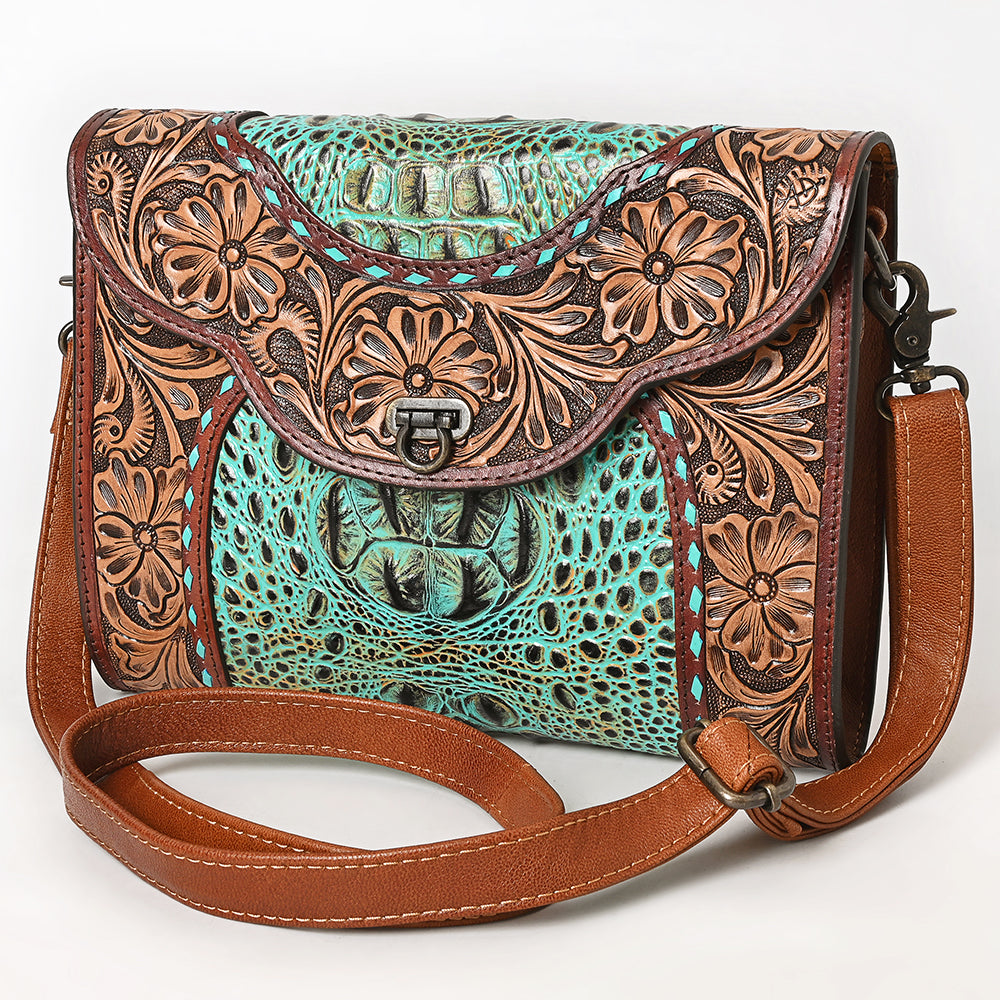 American Darling Adbg1303 Cross Body I Hand Tooled Crocodile Embossed Genuine Leather Women Bag Western Handbag Purse