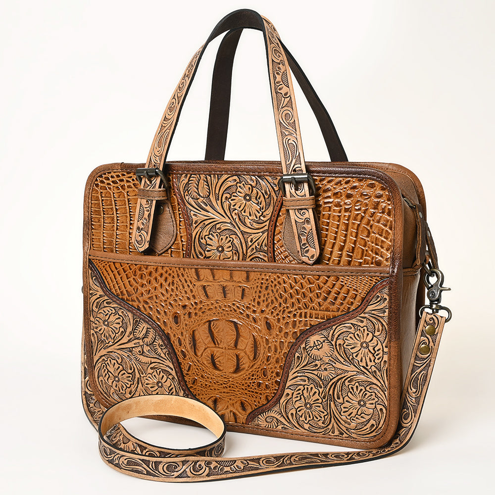 American Darling ADBG1183 Hand Tooled Crocodile Embossed Genuine Leather Women Bag Western Handbag Purse