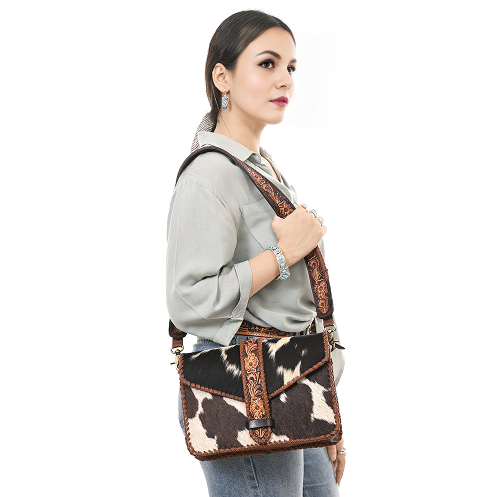 American Darling Hand Tooled  Hair On Genuine Suede Leather Clutch Bag | Tooled Travel Jewelry Case