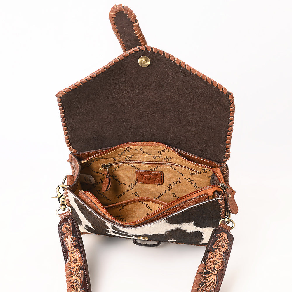 American Darling Hand Tooled  Hair On Genuine Suede Leather Clutch Bag | Tooled Travel Jewelry Case