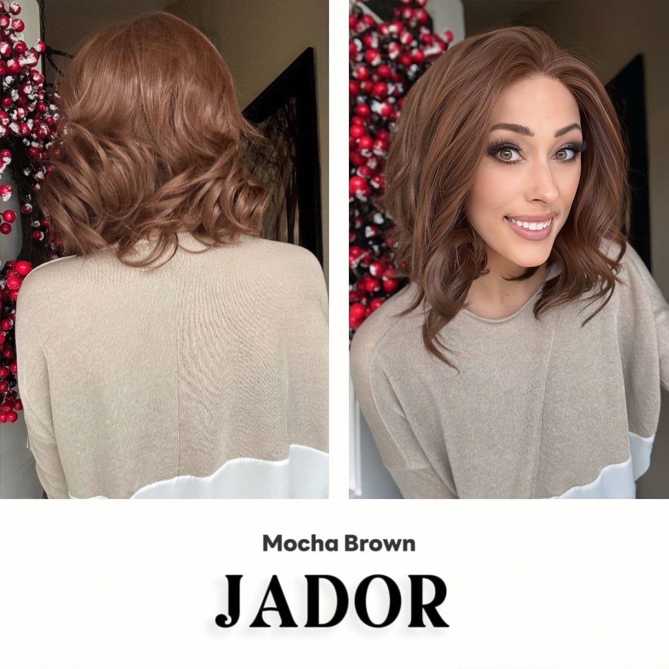 Nichole's Selection - 10 Inches Mocha Brown Curly Lace Front Wig.Pre Plucked 13*3 HD Transparent Lace Frontal Handmade Futura Fiber Swiss Lace Synthetic Fiber Glueless Wig JADOR MOCHA BROWN
