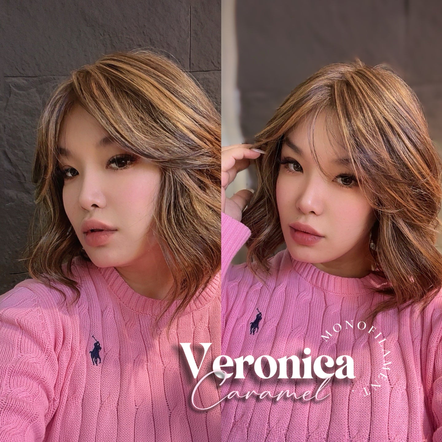 HOT OF SEASON - 12 Inches Caramel Wave Monofilament Handmade Wig 6X5 Full Monofilament Hand Tied Top Wig Mono Lace Wig With Anti-slip Silicone Strips Glueless Wig VERONICA MONO CARAMEL【BENDY EAR TABS】