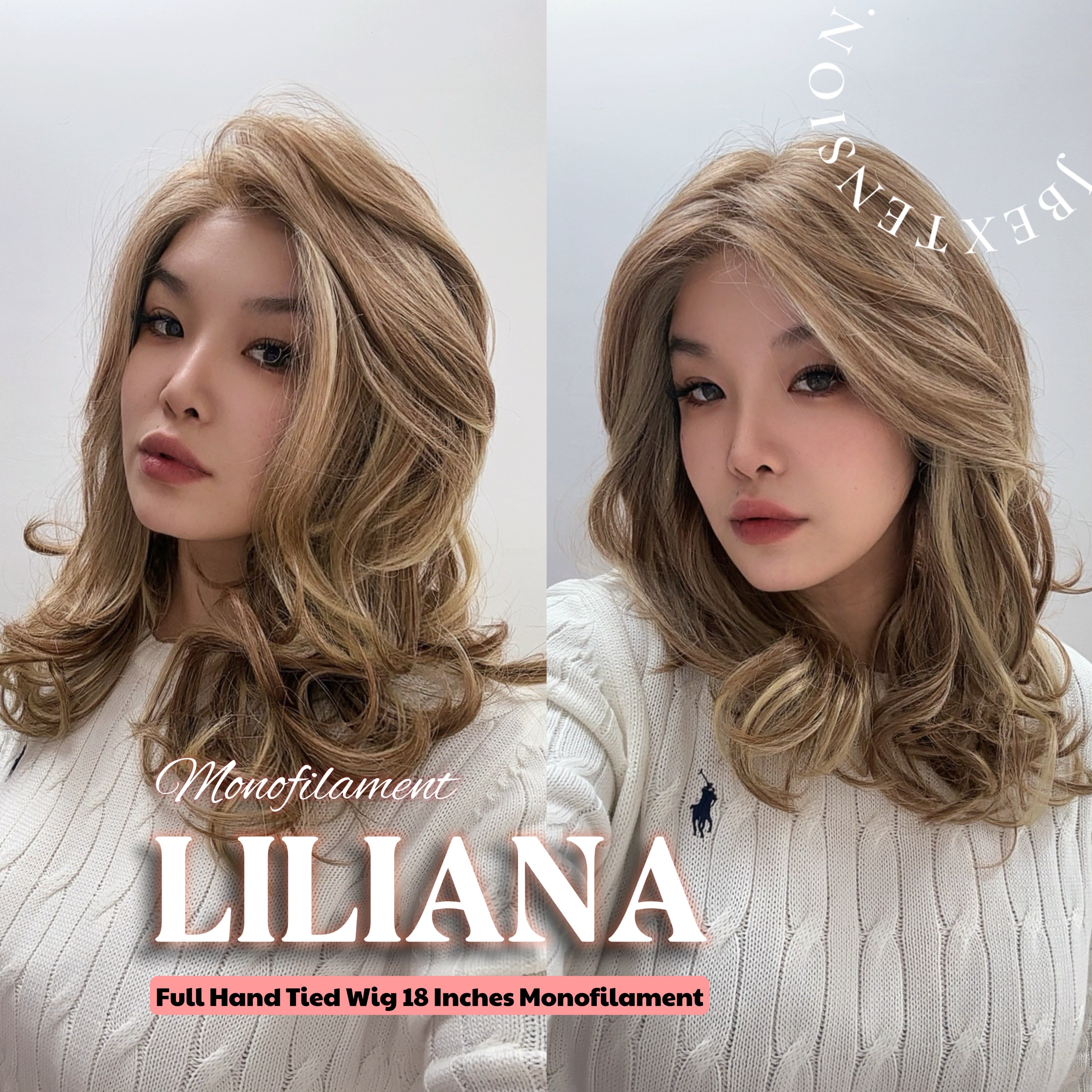 JBEXTENSION LILIANA MONO Full Monofilament Handmade Full Lace Full Hand Tied Wig 18 Inches Honey Blonde Mono Lace Handmade Futura Fiber Wig Glueless Wig LILIANA MONO【BENDY EAR TABS】
