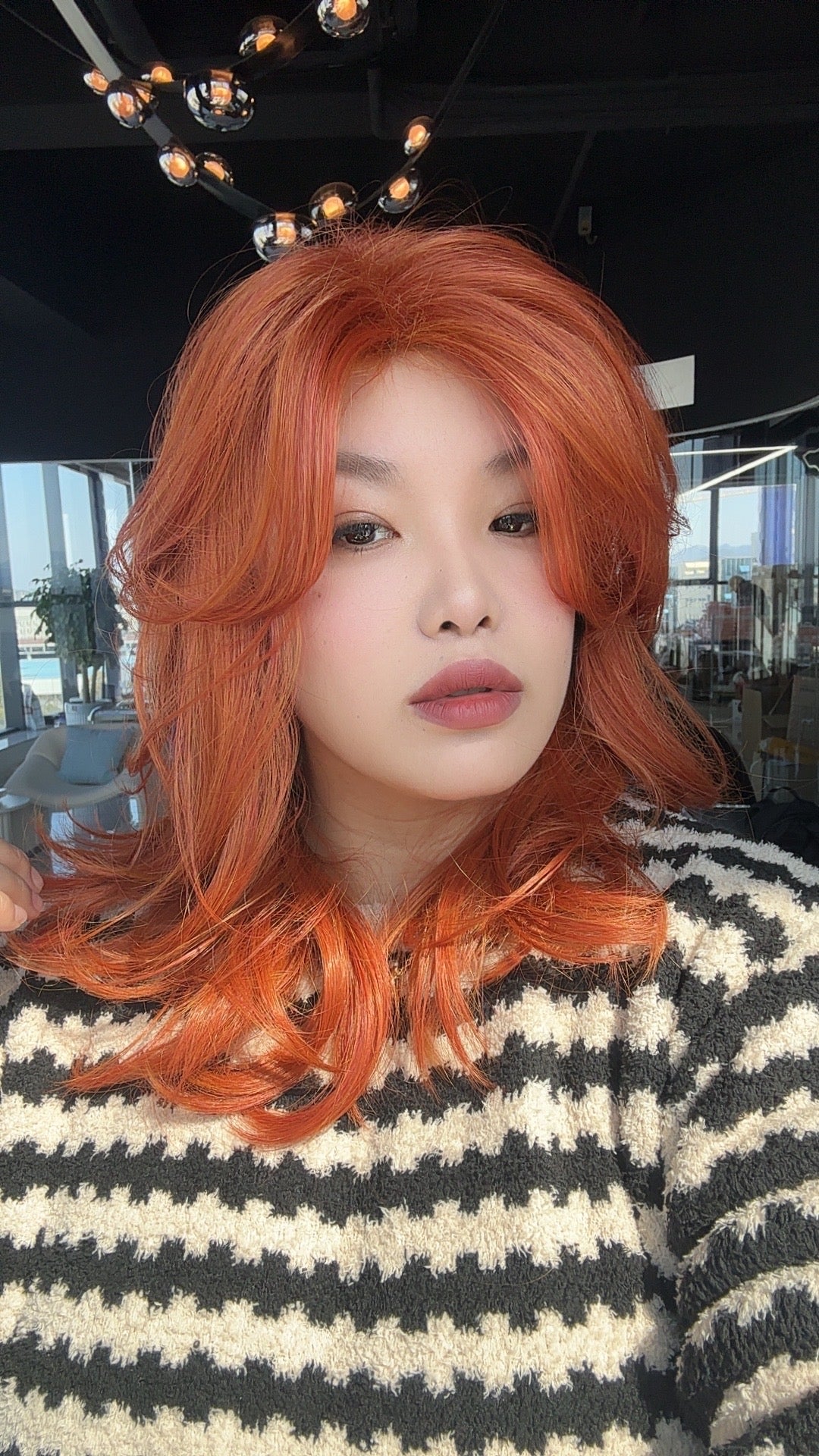 HOT OF SEASON - 18 Inches Vibrant Copper Curly Women Fashion Full Machine Wig With Bangs LORNA VIBRANT COPPER【PLUS PERMATEASE】【BENDY EAR TABS】