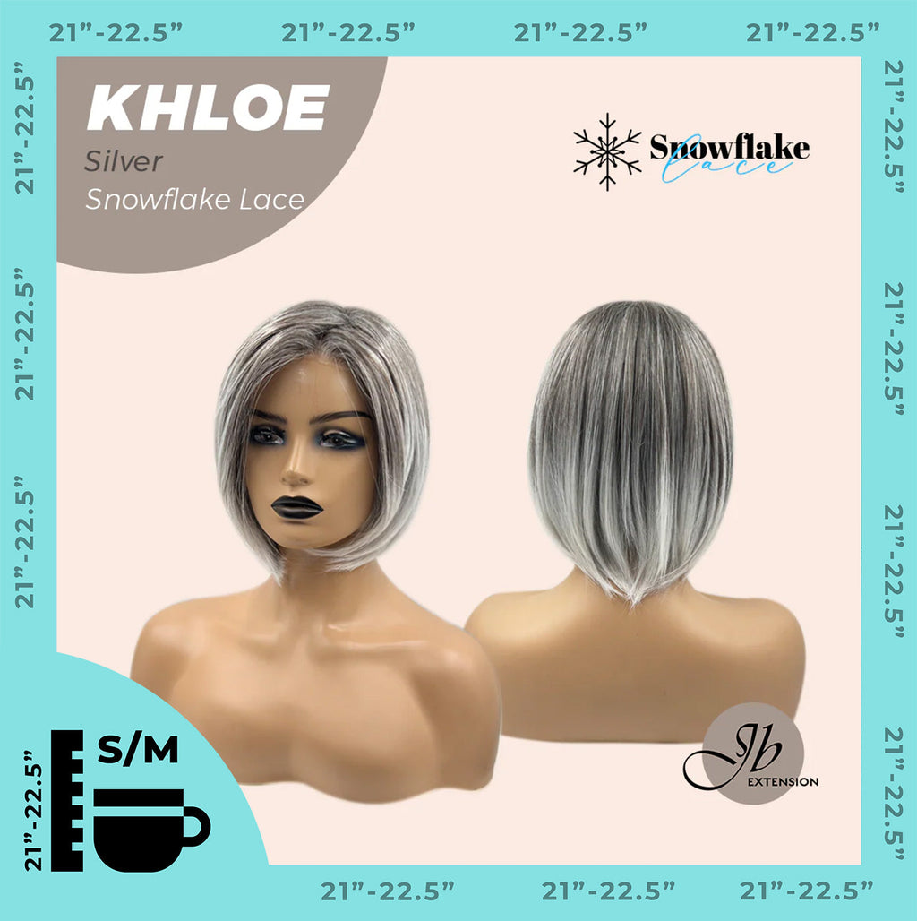 JBEXTENSION 12 Inches Bob Cut Silver Pre-Cut Snowflake Lace Frontlace Glueless Wig KHLOE SILVER【PERMATEASE】【BENDY EAR TABS】- S/M