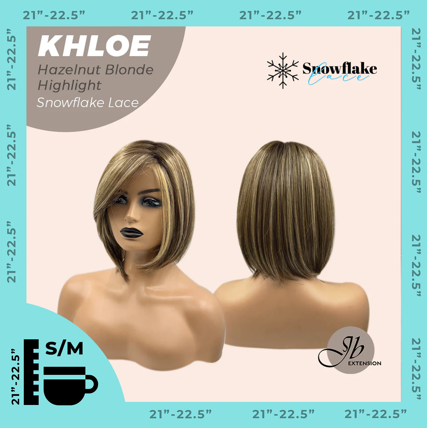 JBEXTENSION 12 Inches Bob Cut Hazelnut Blonde Highlight Pre-Cut Snowflake Lace Frontlace Glueless Wig KHLOE HAZELNUT【PERMATEASE】【BENDY EAR TABS】