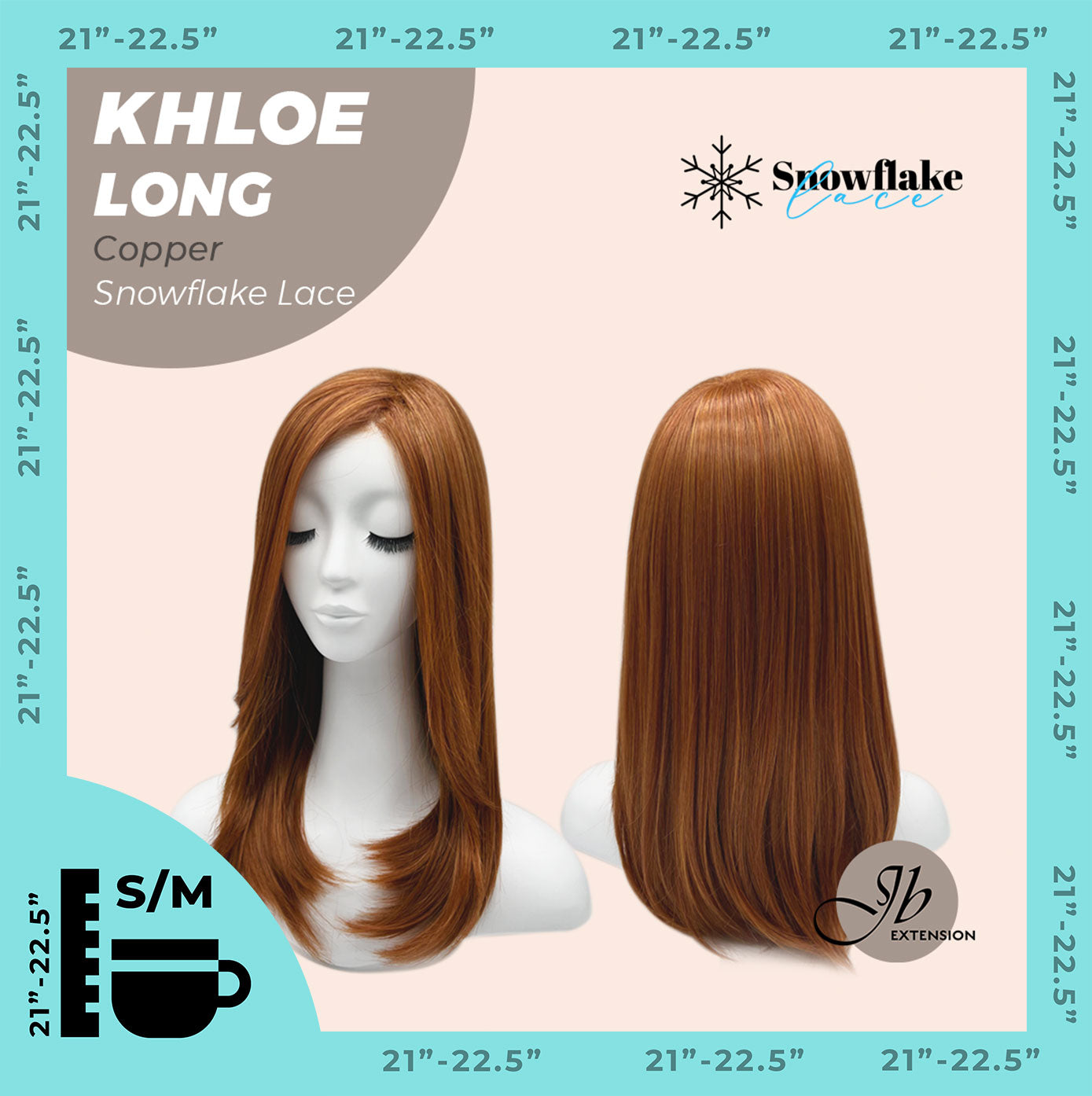 JBEXTENSION 18 Inches Copper Pre-Cut Snowflake Lace Frontlace Glueless Wig KHLOE LONG COPPER【PERMATEASE】【BENDY EAR TABS】