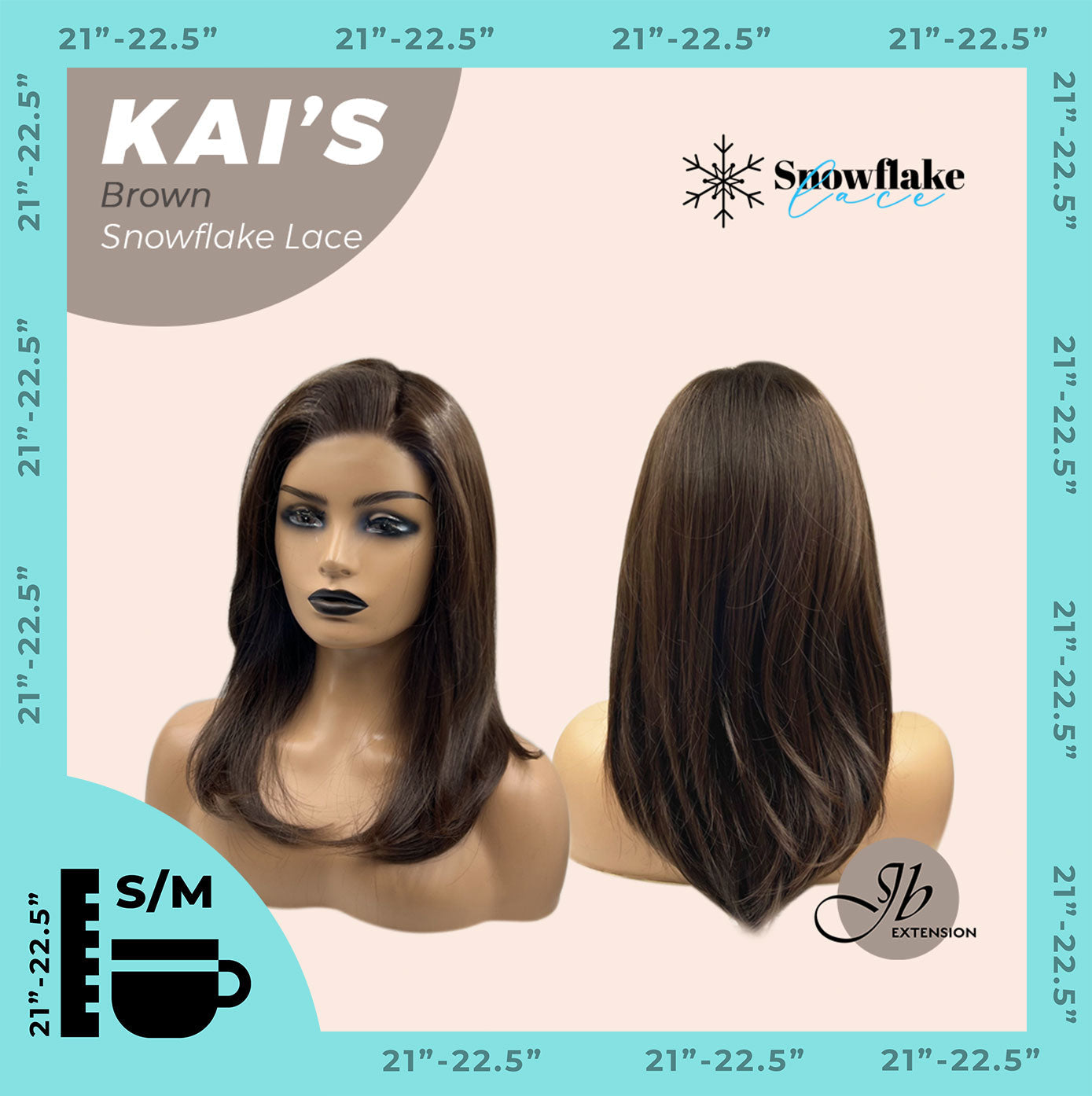 JBEXTENSION 18 Inches Brown Pre-Cut Snowflake Lace Frontlace Glueless Wig KAI'S BROWN【PERMATEASE】【BENDY EAR TABS】
