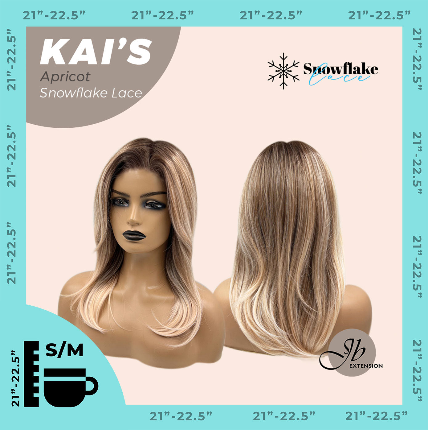 JBEXTENSION 18 Inches Apricot Pre-Cut Snowflake Lace Frontlace Glueless Wig KAI'S APRICOT【PERMATEASE】【BENDY EAR TABS】