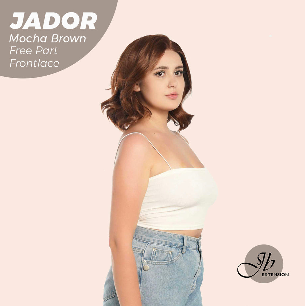 Nichole's Selection - 10 Inches Mocha Brown Curly Lace Front Wig.Pre Plucked 13*3 HD Transparent Lace Frontal Handmade Futura Fiber Swiss Lace Synthetic Fiber Glueless Wig JADOR MOCHA BROWN