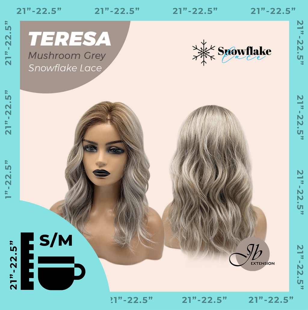 JBEXTENSION 18 Inches Mushroom Grey Pre-Cut Snowflake Lace Frontlace Glueless Wig TERESA MUSHROOM GREY【PERMATEASE】【BENDY EAR TABS】