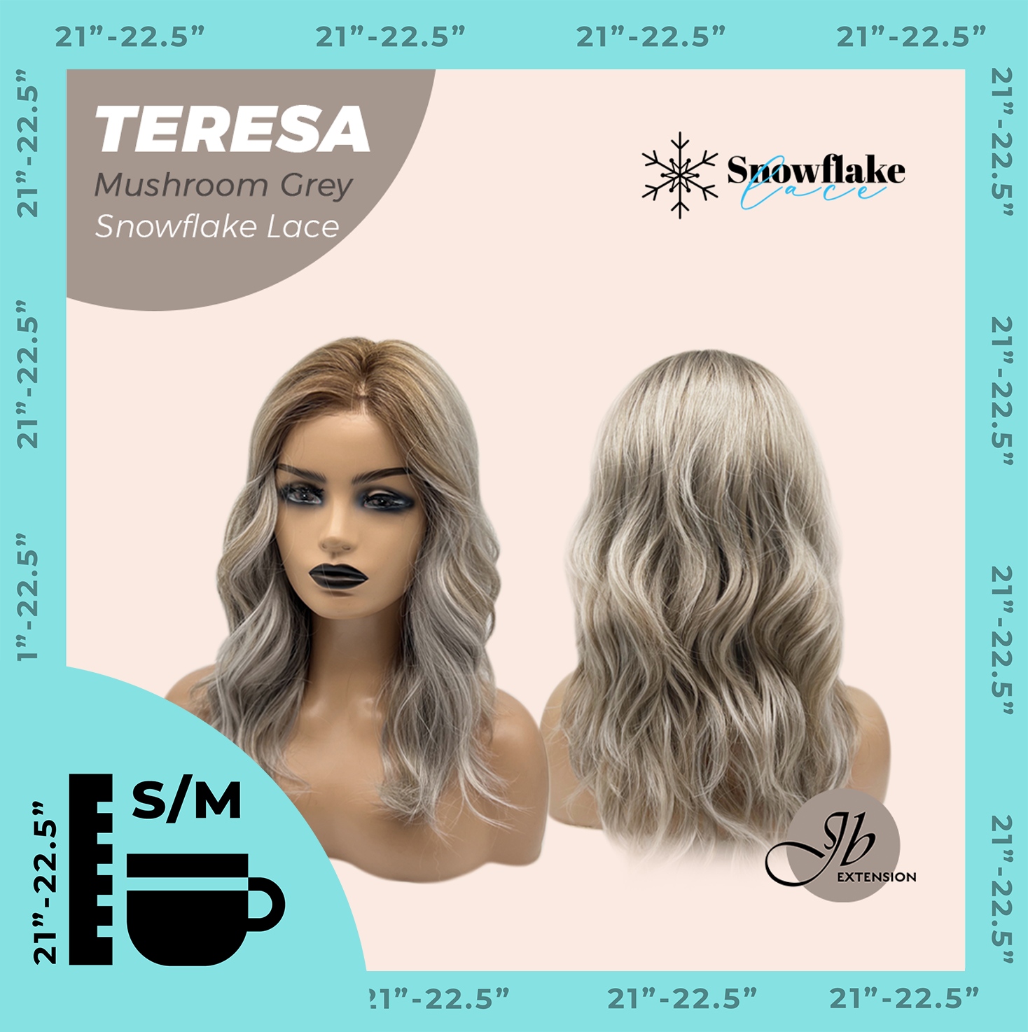 JBEXTENSION 18 Inches Mushroom Grey Pre-Cut Snowflake Lace Frontlace Glueless Wig TERESA MUSHROOM GREY【PERMATEASE】【BENDY EAR TABS】