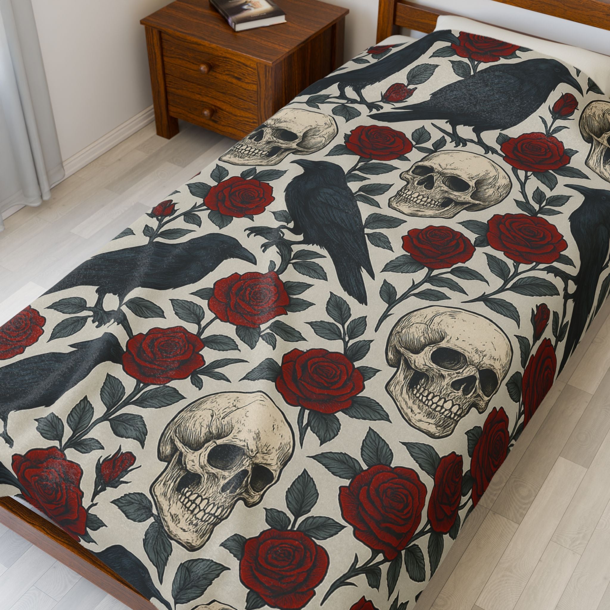 Gothic Skull & Rose Throw Blanket