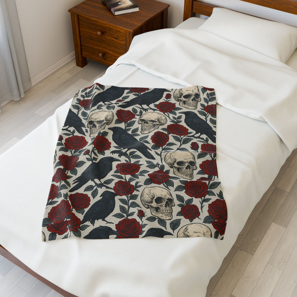 Gothic Skull & Rose Throw Blanket