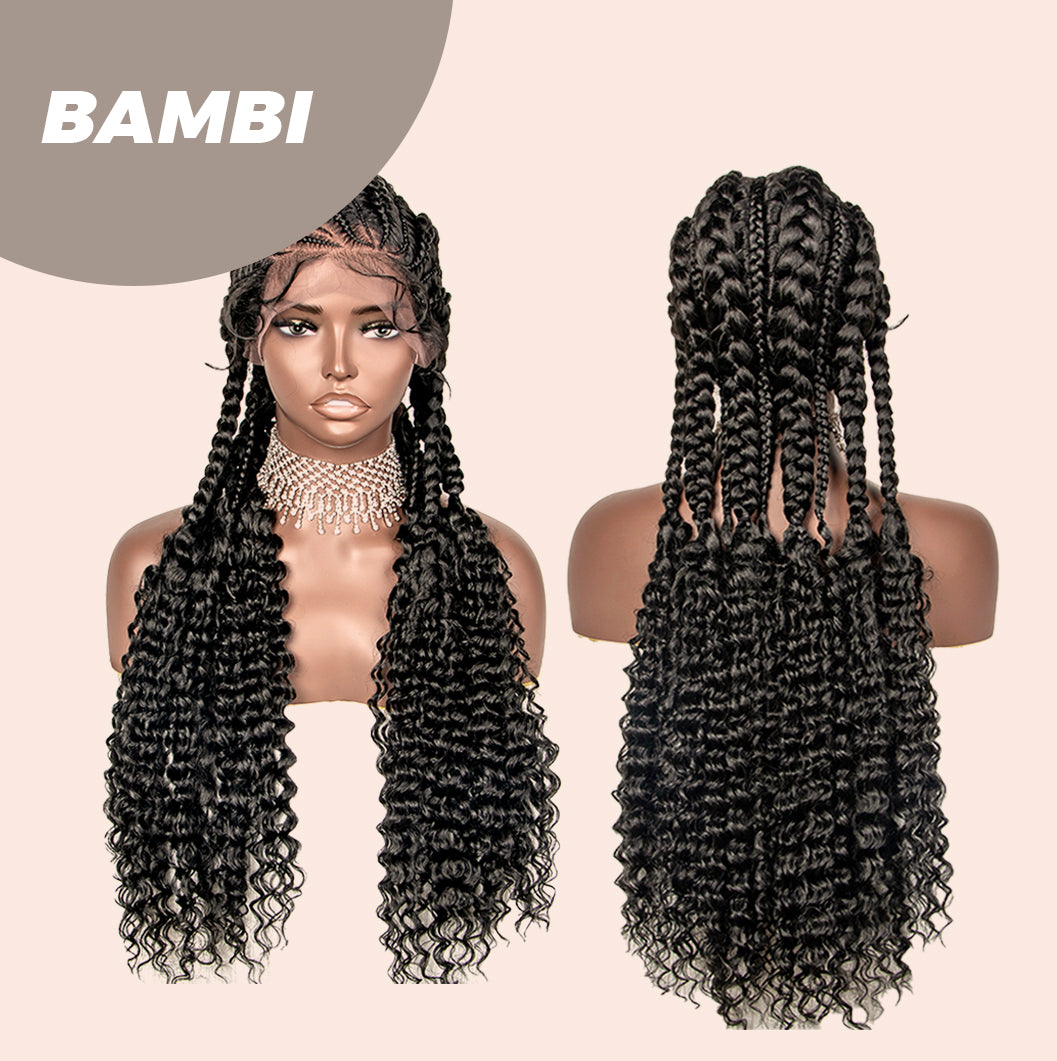 JBEXTENSION 35" Hand-Braided Synthetic Lace Front Box Braided Wigs with Baby Hair for Women  Dutch Braids Black Lace Frontal Wigs for Women BAMBI