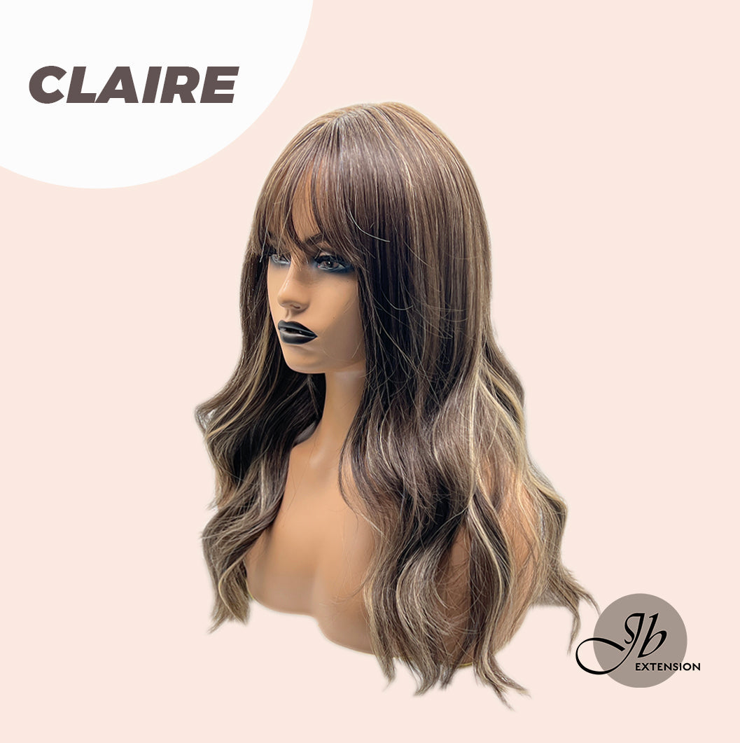 JBEXTENSION 22 Inches Brown With Highlight Women Wig With Bangs CLAIRE