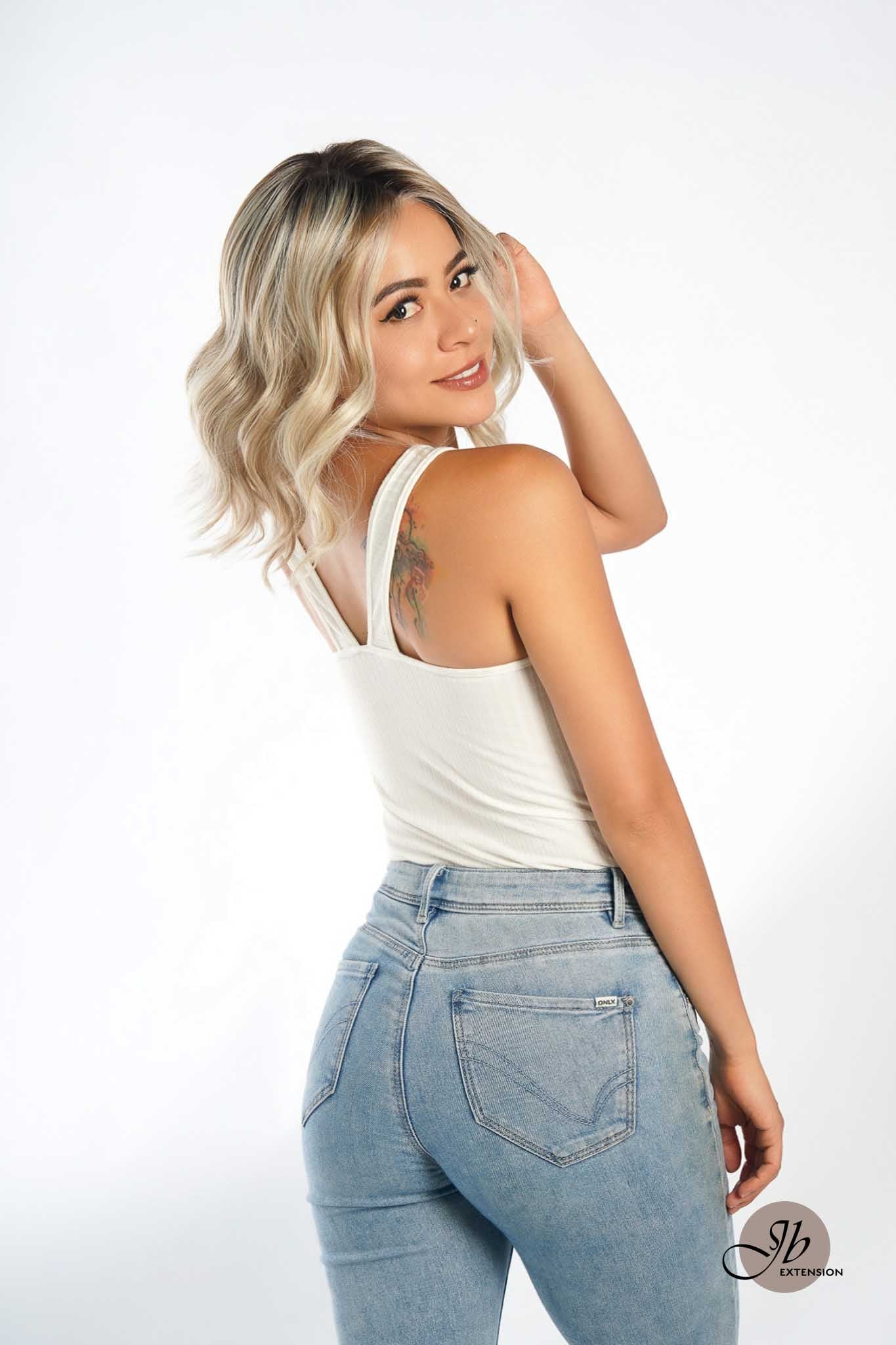 JBEXTENSION CARLI MONO Monofilament Handmade Wig 6X5 Full Monofilament Hand Tied Top Wig 14 Inches Mix Blonde Wave Mono Lace Wig With Anti-slip Silicone Strips Glueless Wig CARLI MONO【BENDY EAR TABS】