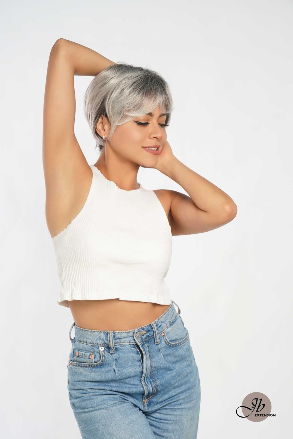Olivia's Pick-Pixie Cut Silver Half Real Human Hair Half Futura Fiber Fashion Women Wig WINTOUR