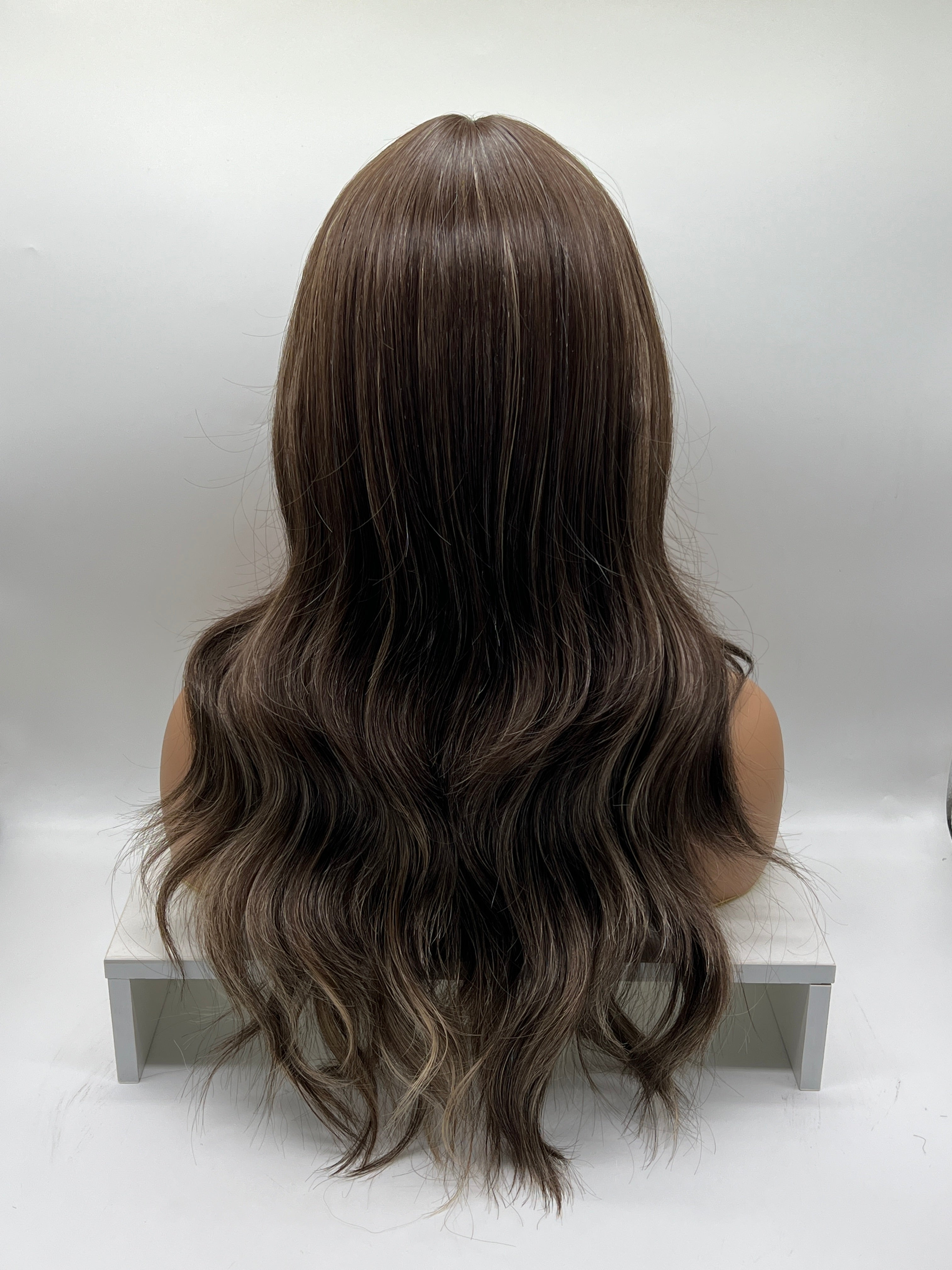 JBEXTENSION 22 Inches Brown With Highlight Women Wig With Bangs CLAIRE