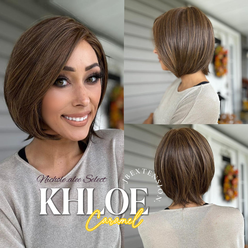 Nichole's Selection - 12 Inches Bob Cut Caramel Pre-Cut Snowflake Lace Frontlace Glueless Wig KHLOE LACE【PERMATEASE】【BENDY EAR TABS】