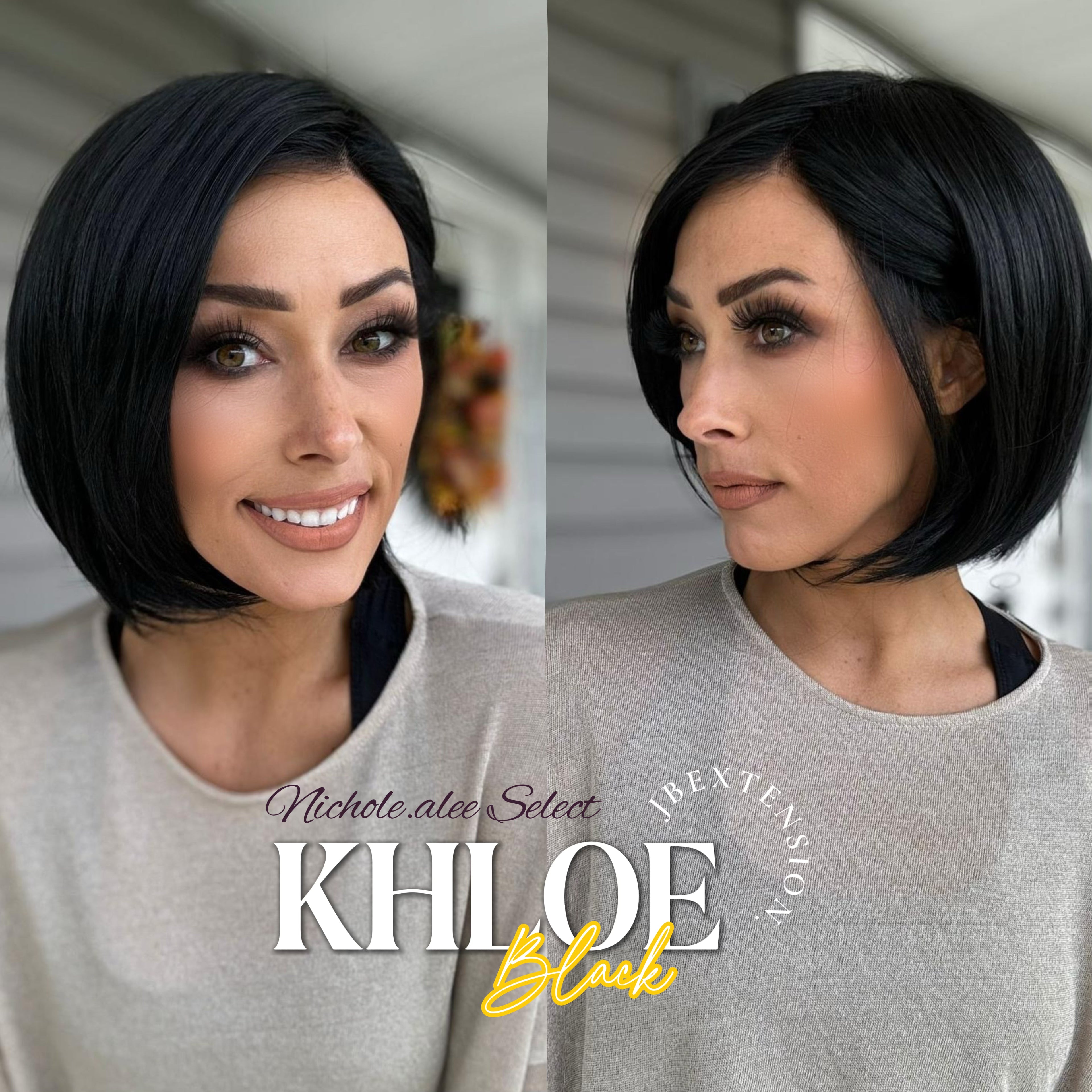 Nichole's Selection -12 Inches Bob Cut Black Pre-Cut Snowflake Lace Frontlace Glueless Wig KHLOE BLACK【PERMATEASE】【BENDY EAR TABS】