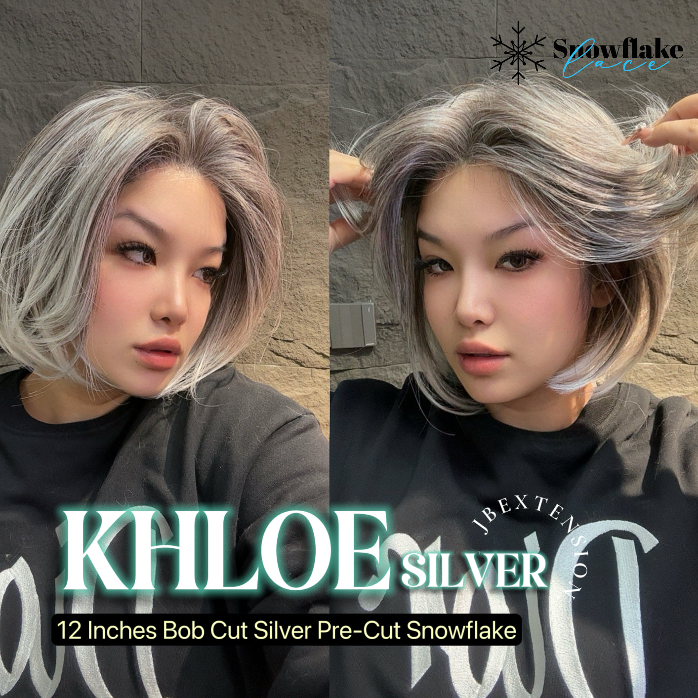 HOT OF SEASON -12 Inches Bob Cut Silver Pre-Cut Snowflake Lace Frontlace Glueless Wig KHLOE SILVER【PERMATEASE】【BENDY EAR TABS】