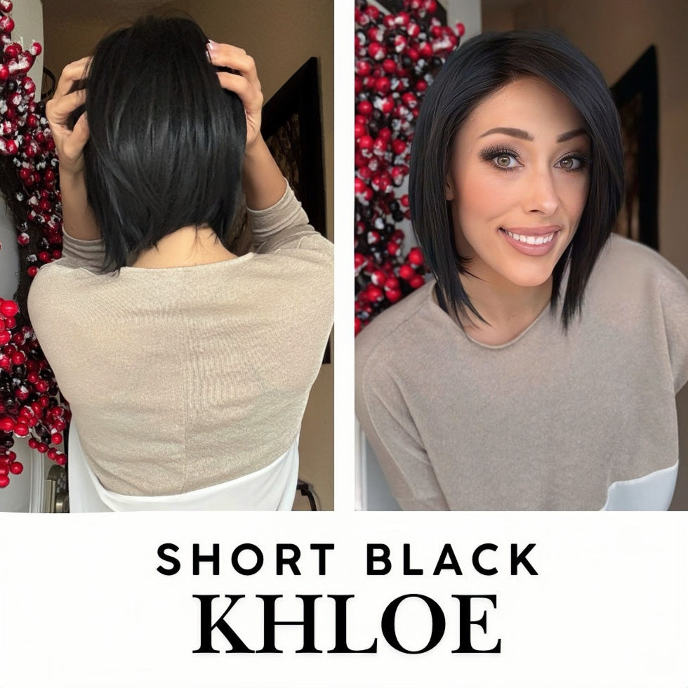 Nichole's Selection -12 Inches Bob Cut Black Pre-Cut Snowflake Lace Frontlace Glueless Wig KHLOE BLACK【PERMATEASE】【BENDY EAR TABS】