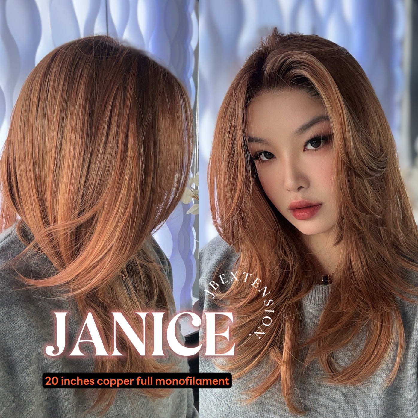 HOT OF SEASON -  JANICE MONO Monofilament Handmade Wig 6X5 Full Monofilament Hand Tied Top Wig 20 Inches Copper Mono Lace Wig With Anti-slip Silicone Strips Glueless Wig JANICE MONO【BENDY EAR TABS】