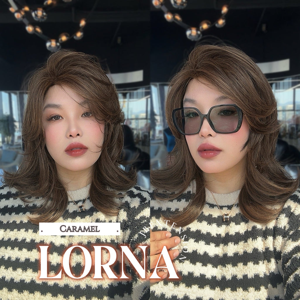 JBEXTENSION 18 Inches Caramel Curly Women Fashion Full Machine Wig With Bangs LORNA CARAMEL【PLUS PERMATEASE】【BENDY EAR TABS】